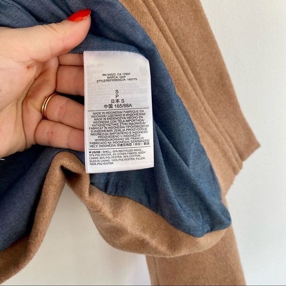 GAP Tan/Camel Wool Blend Moto Jacket | Cropped Fit | Chambray Lining | Like New - Picture 7 of 8